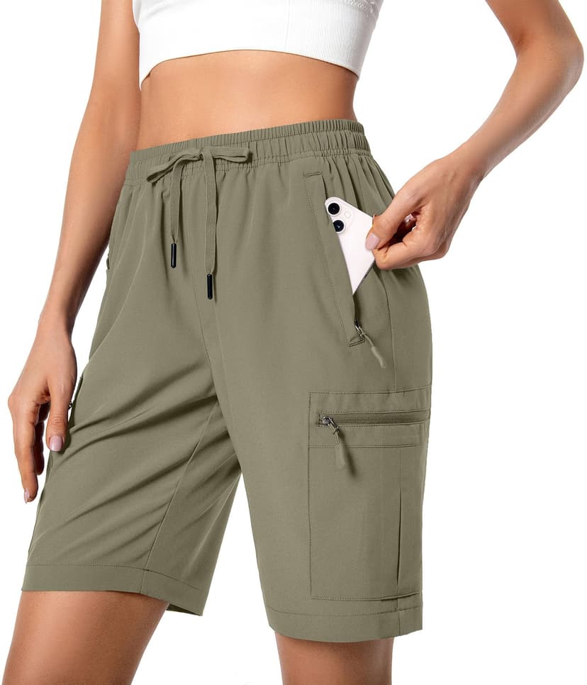 Hugut Women's Lightweight Hiking Cargo Shorts Quick Dry Athletic Shorts Camping Travel Golf Zipper Pockets Water Resistant