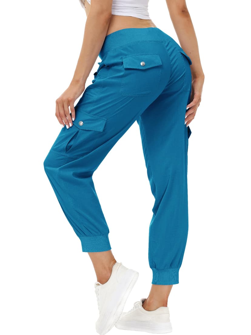 MoFiz Women's Lightweight Hiking Cargo Pants Outdoor Quick Dry Casual Travel Sweatpants Joggers Elastic Waist Button Pockets