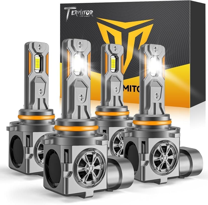 Termitor 9005 9006 Light Bulbs Combo, 110,000LM 900% Super Brighter, 6500K Cool White, 1:1 Mini Halogen Size 9005 HB3 & 9006 HB4 Accessory Fog Light with Cooling Fan, Plug and Play, Pack of 4