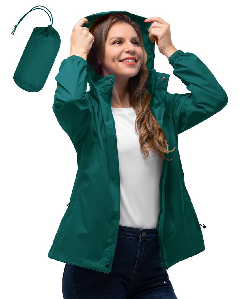 33,000ft Women's Rain Jacket Waterproof Lightweight Packable Raincoat | Breathable, Foldable Hood, Unlined, 0.55lb, Fully Seams Taped, 4 Pockets, for Golf, Hiking, Travel, Windbreaker