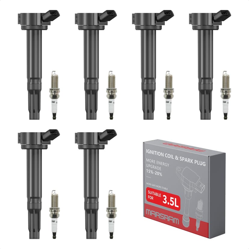 Marsram UF487 Ignition Coil Pack & Double Iridium Spark Plug Fit for Toyota Lexus 2005-2018 Camry Highlander Avalon Rav4 Sienna Venza RX350 ES350 RX450h 3.5L V6 Replace 90919-02251 90919-A2002 6Pcs