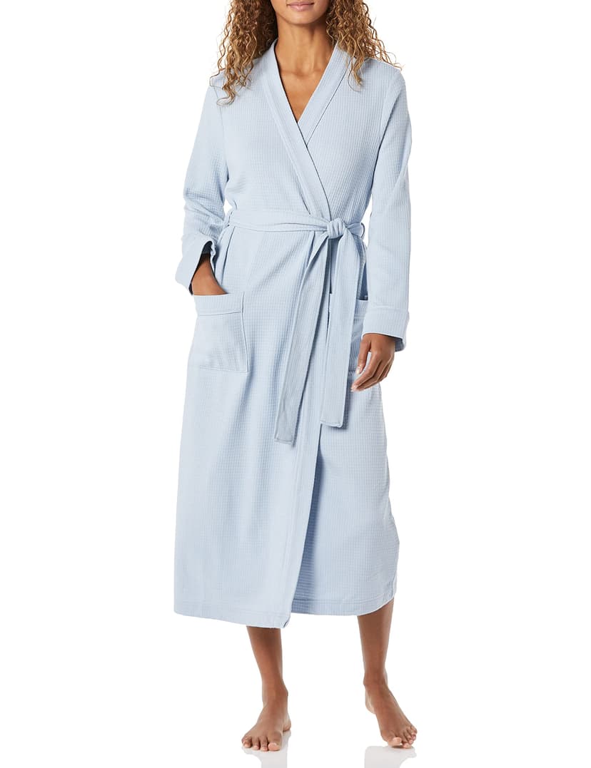 Amazon Essentials Women's Lightweight Waffle Full-Length Bath Robe with Pockets (Available in Plus Size)
