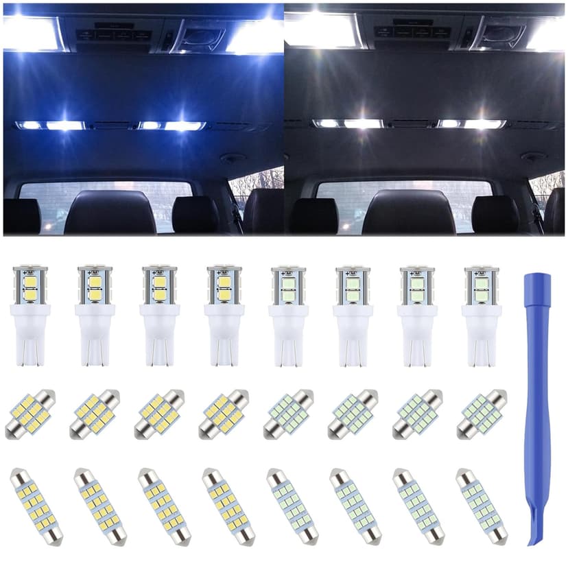 iFunyLED 24 Pieces Dome Light LED Car Interior Bulb Kit Set 194 T10 DE3175 578 31mm 42mm Bulbs Interior Replacement Lights for Car Map License Plate Door Side Marker Cornering Trunk - White+Ice Blue