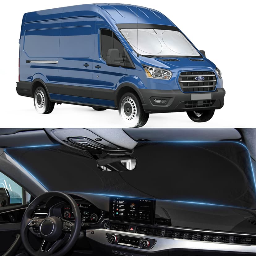 Sunshade for Transit Windshield Sun Shade Custom Fit for 2015-2025 2026 Ford Transit Wagon XLT Cargo Vehicle,Connect Van XL Accessories Front Window Shield Cover Sun Visor Protector