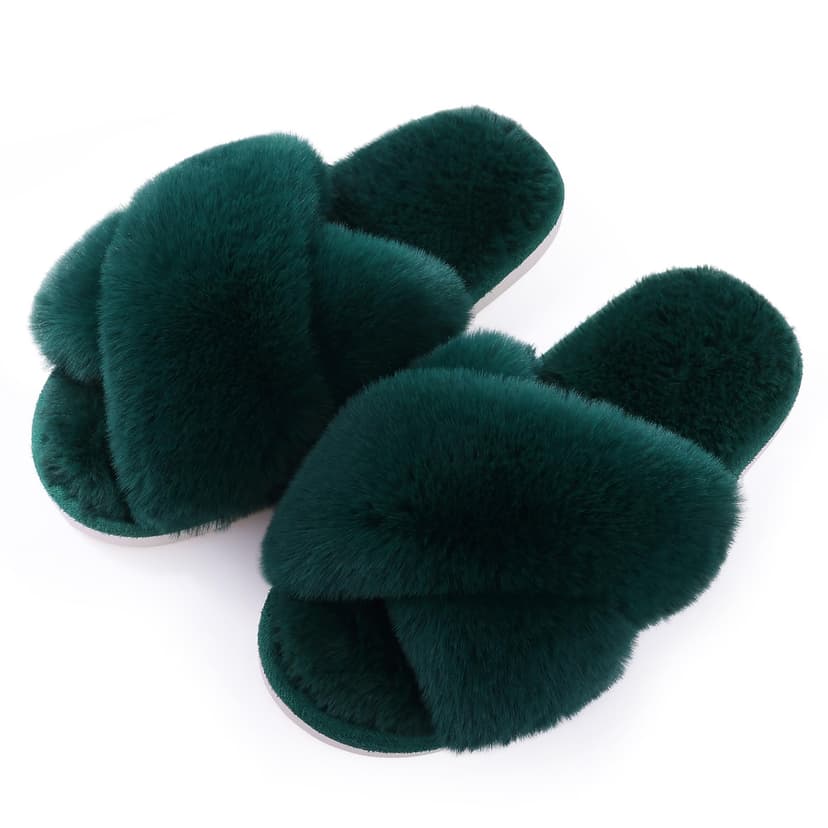 Evshine Memory Foam Fuzzy House Slippers for Women | Faux Fur Cross Band Open Toe Indoor Slippers, Gifts for Women, Moms and Bridesmaids