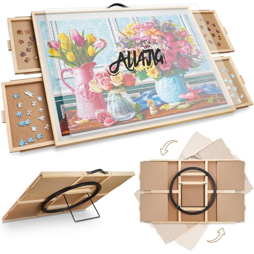 ALL4JIG 1500 Pieces 2-in-1 Tilting & Rotating Puzzle Board, 24.53" x 33.19"Adjustable Angle Puzzle Board with 4 Drawers & Clear Protective Cover, Birthday Gift for mom,with a Tabletop Easel-Style Tilt