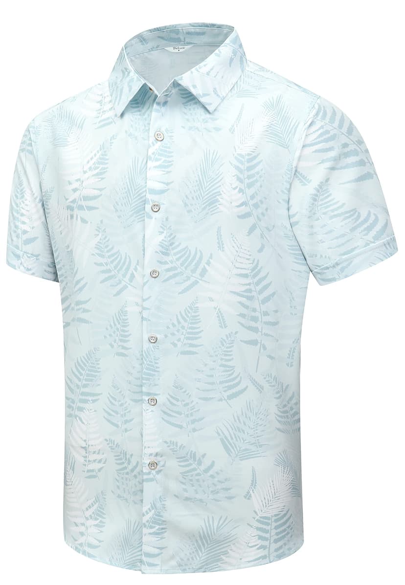 SheLucki Hawaiian Shirt for Men, Unisex Summer Beach Casual Short Sleeve Button Down Shirts, Printed Palmshadow Clothing