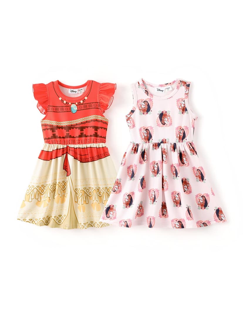 Disney Frozen Elsa Princess Minnie Mouse Stitch Toddler Girl Dresses 2 Pack Short Ruffle Sleeve Costume Set Outfit 2-13 Years