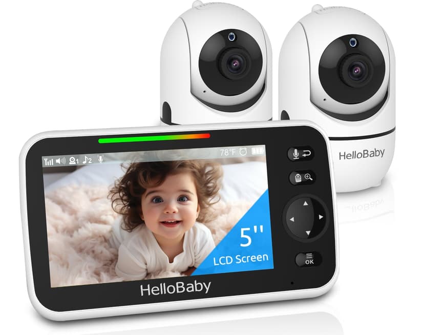 HelloBaby No WiFi Baby Monitor 2 Cameras and Audio HB6550, 5" Video Screen | Trusted by 10M+ Families, Private No-WiFi, 2-Room Monitoring, Clear Day & Night View, Easy Setup, 1000ft, Portable for Trav