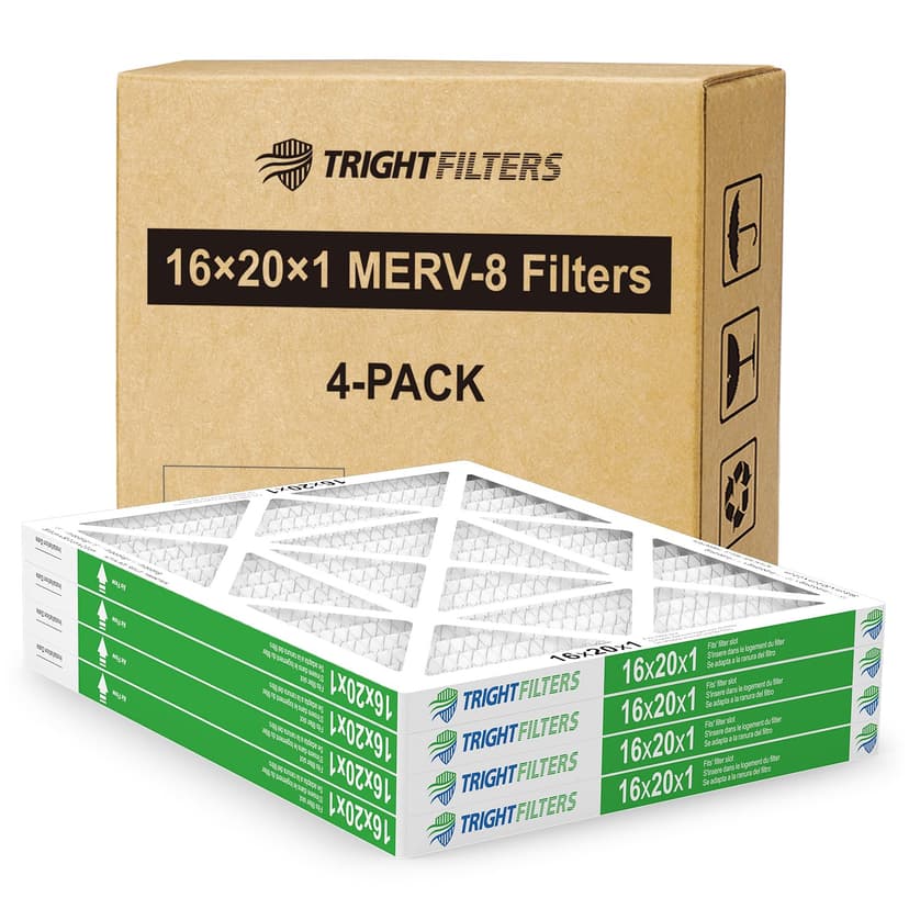 TRIGHTFILTERS 16x20x1 Air Filter 4 Pack, Durable MERV 8 Pleated Home HVAC AC Furnace Filters, Lightweight Compact Air Conditioner Filter Replacement