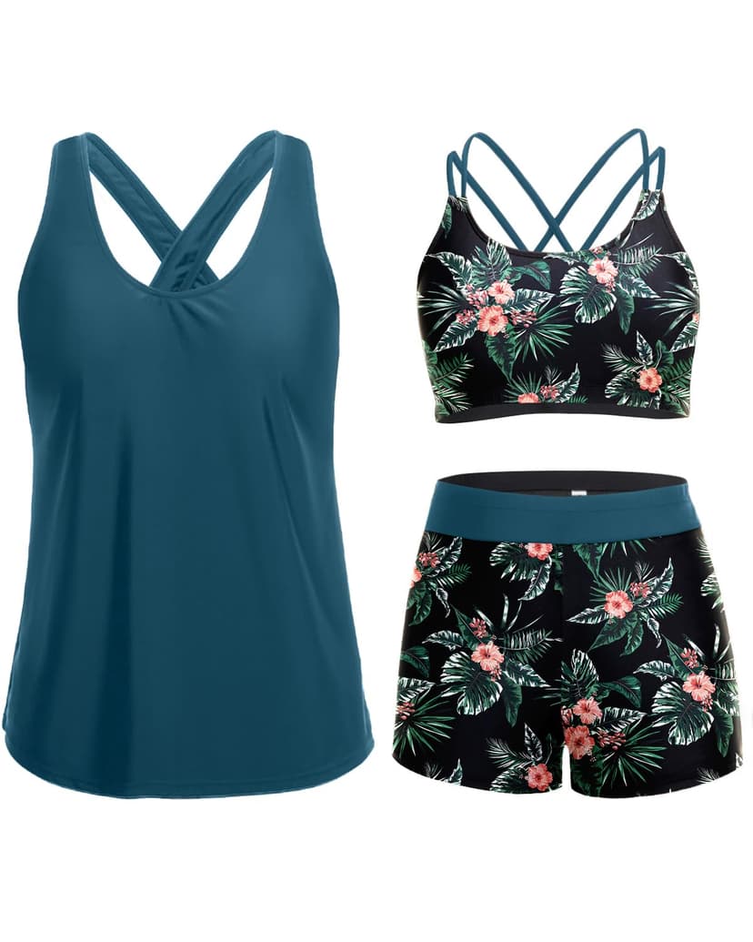 Holipick 3 Piece Tankini Swimsuits for Women Tummy Control Bathing Suits Swim Tank Top with Bra Boy Shorts Teen Swimwear 2026