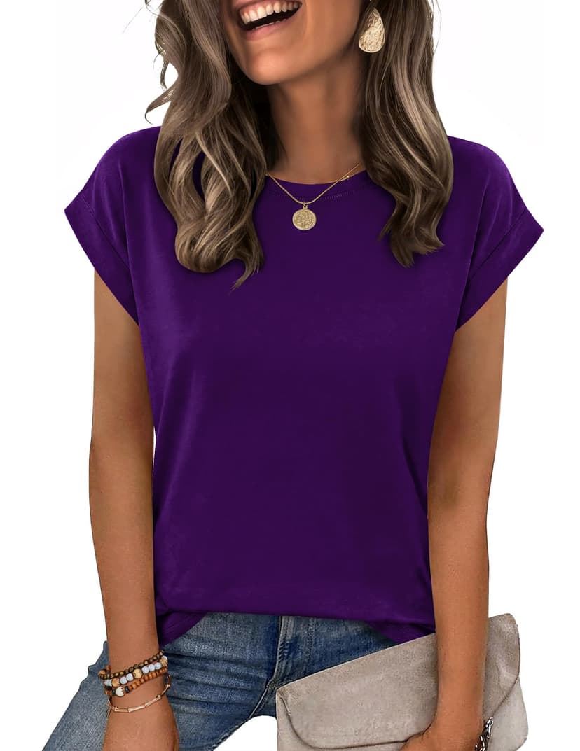 Zeagoo Womens Tops Summer Casual Cap Sleeve Tshirts Shirts Business Blouses | Dressy Spring Fashion Outfits, Trendy Clothes, Cute Crewneck Work Out Tee, Gym Clothing