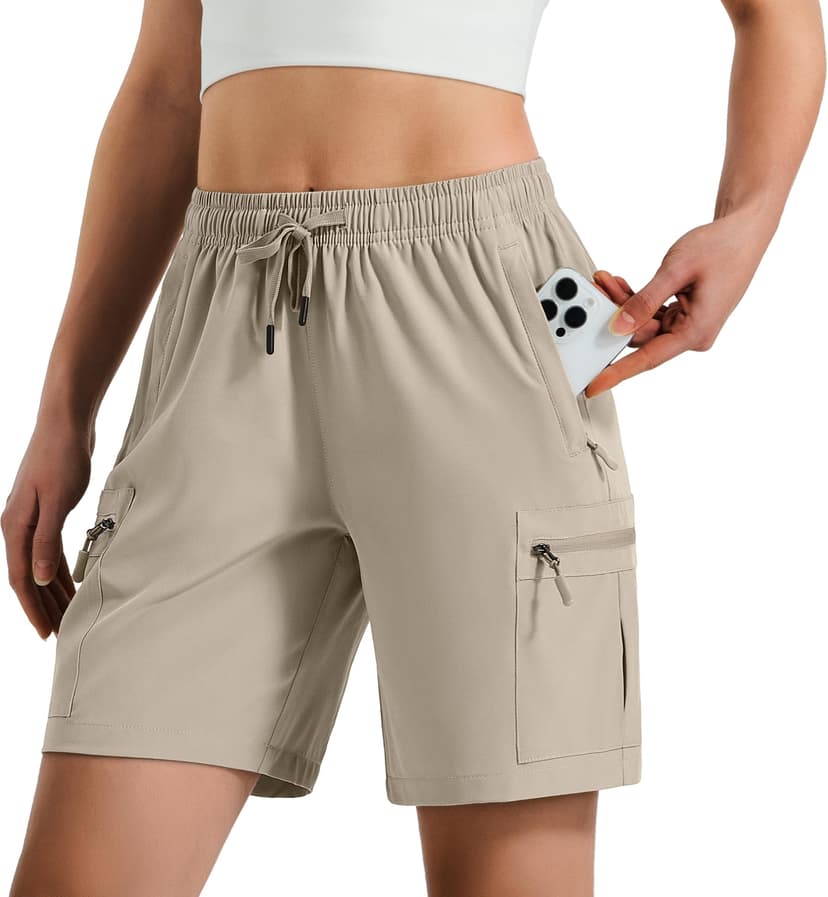 Hugut Women's Lightweight Hiking Cargo Shorts Quick Dry Athletic Shorts Camping Travel Golf Zipper Pockets Water Resistant
