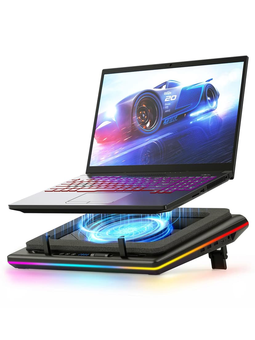 llano V12 Gaming Laptop Cooling Pad, RGB Laptop Cooler, Laptop Cooling Fan Stand with 5.5 Inch Powerful Turbofan, for 15.6-19in Laptop, Adjustable Speed, Dustproof, 3-Port USB Hub, Black (RGB)