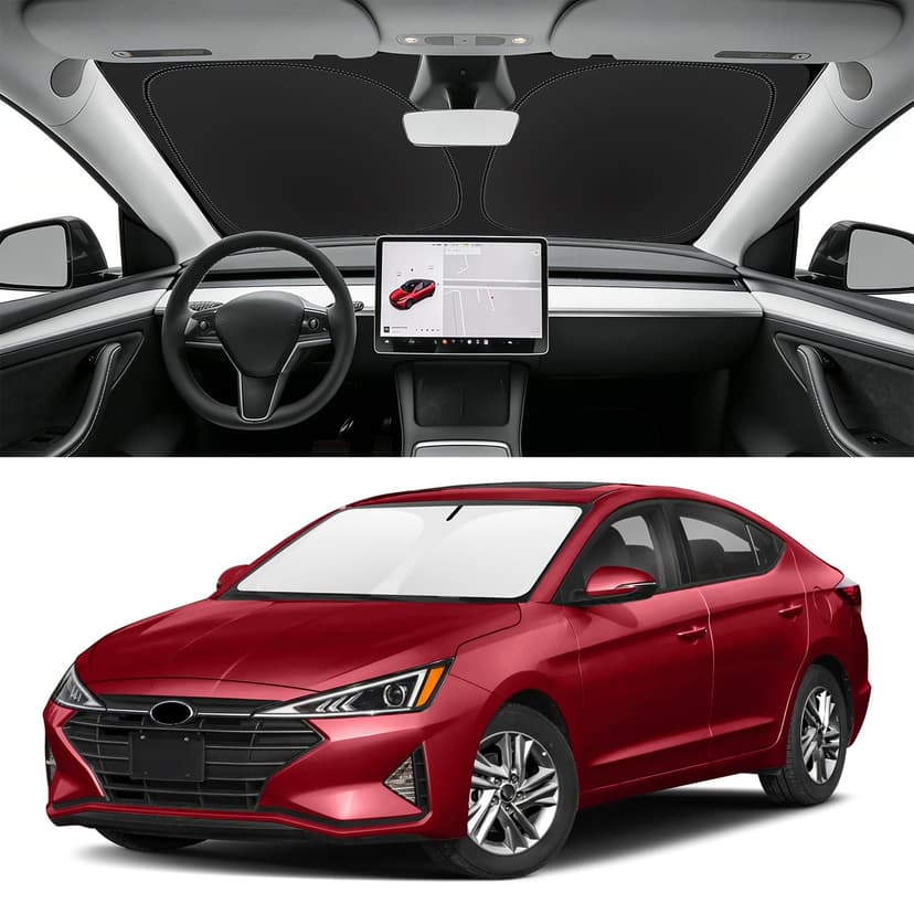 SLOGENTO Custom Fit Windshield Sun Shade for Hyundai Elantra 2017-2020 | Blocks UV Rays and Sun Heat, Helps Reduce Interior Temperature, Protects Dashboard from Fading, Folds Easily for Storage