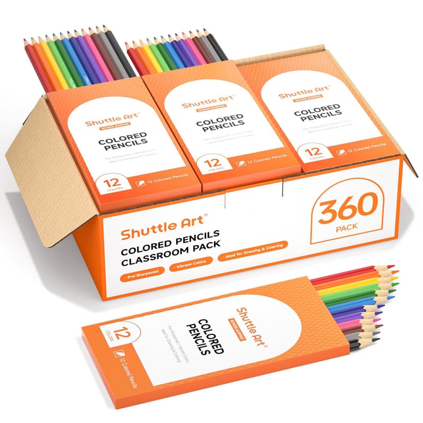 Shuttle Art 360 PCS Colored Pencils Bulk, 12 Assorted Colors, Pack of 30, Break-resistant, Pre-sharpened Colored Pencils for Kids, Bulk Pack School Supplies for Teachers & Students