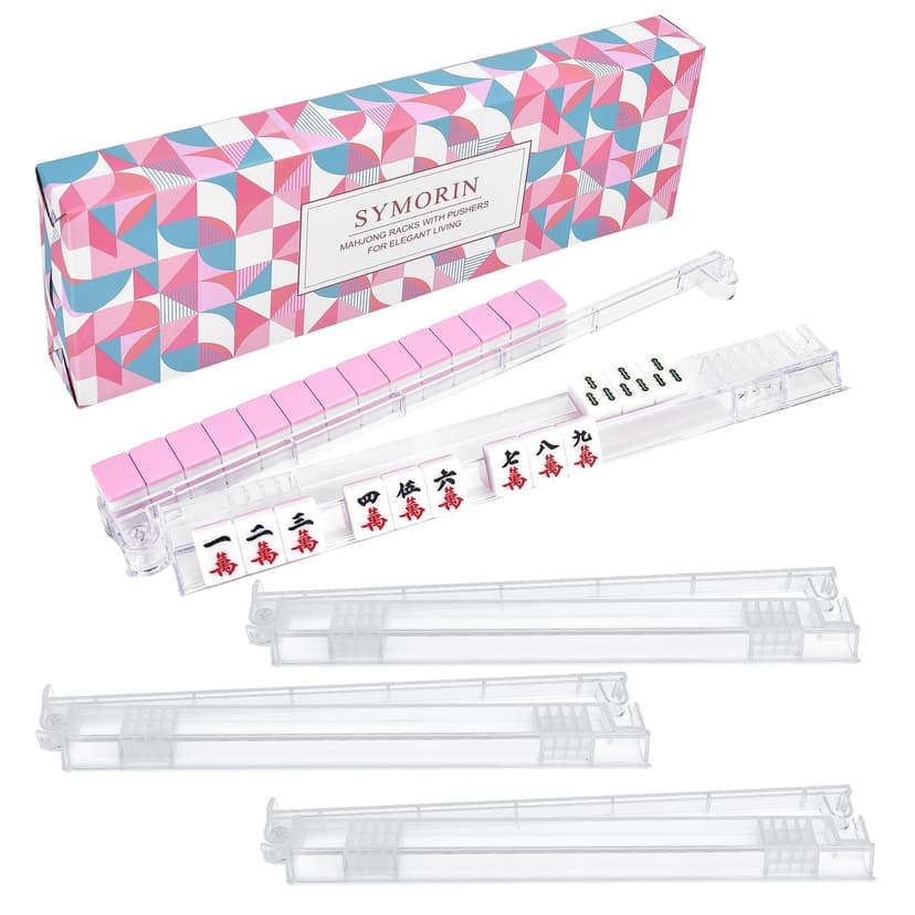 Premium Clear Mahjong Racks with Pushers,4-Pack Non-Slip Acrylic Racks | Non-Slip Base Design,Gift-Ready Packaging,Multiple Color Options,American Mahjong Accessories,Mahjong Night Gift