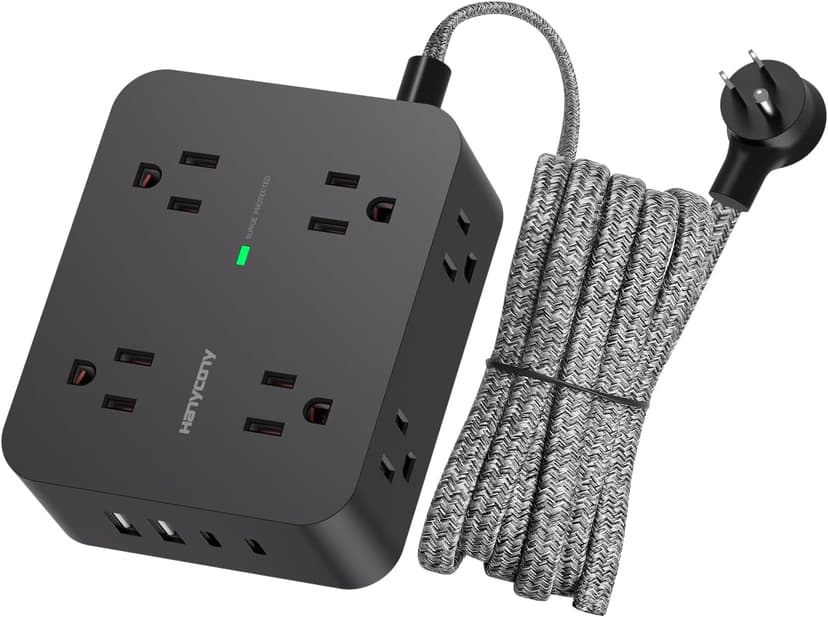 HANYCONY Surge Protector Power Strip, 1080J, 5 Ft Braided Extension Cord | 8 Outlets 4 USB Ports(2 USB C), Outlet Extender, Flat Plug, Wall Mount, Desk Charging Station, Home Office, Dorm Room ETL