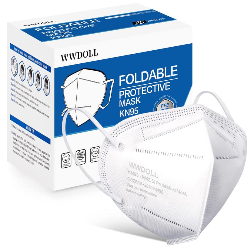 WWDOLL KN95 Face Mask 25 Pack, 5-Layers Breathable Disposable KN95 Masks