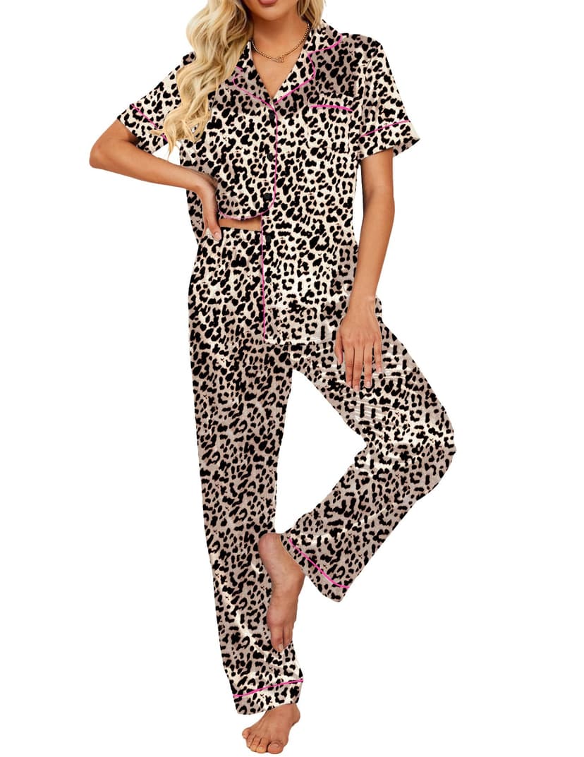 Ekouaer 2 Piece Satin Short Sleeve Pajamas Set Button Down Sleepwear | Soft Pjs Set Classic Loungewear for Wedding, Party, Home, Daily Wear, Date Nights