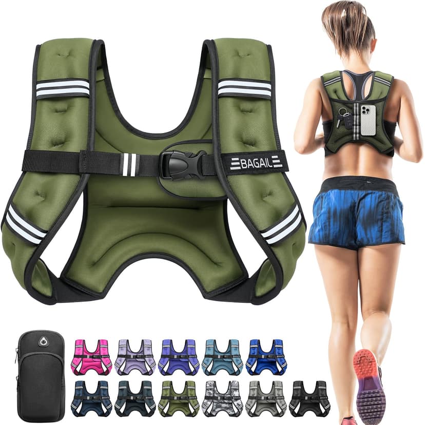 BAGAIL Comfort-Fit Weighted Vest for Woman, Even Weight Distribution, Faster Weight Loss, No-Chafe or Bounce for Walking & Running with Detachable Phone Pouch & Reflective Stripes (Available 5-30lbs)