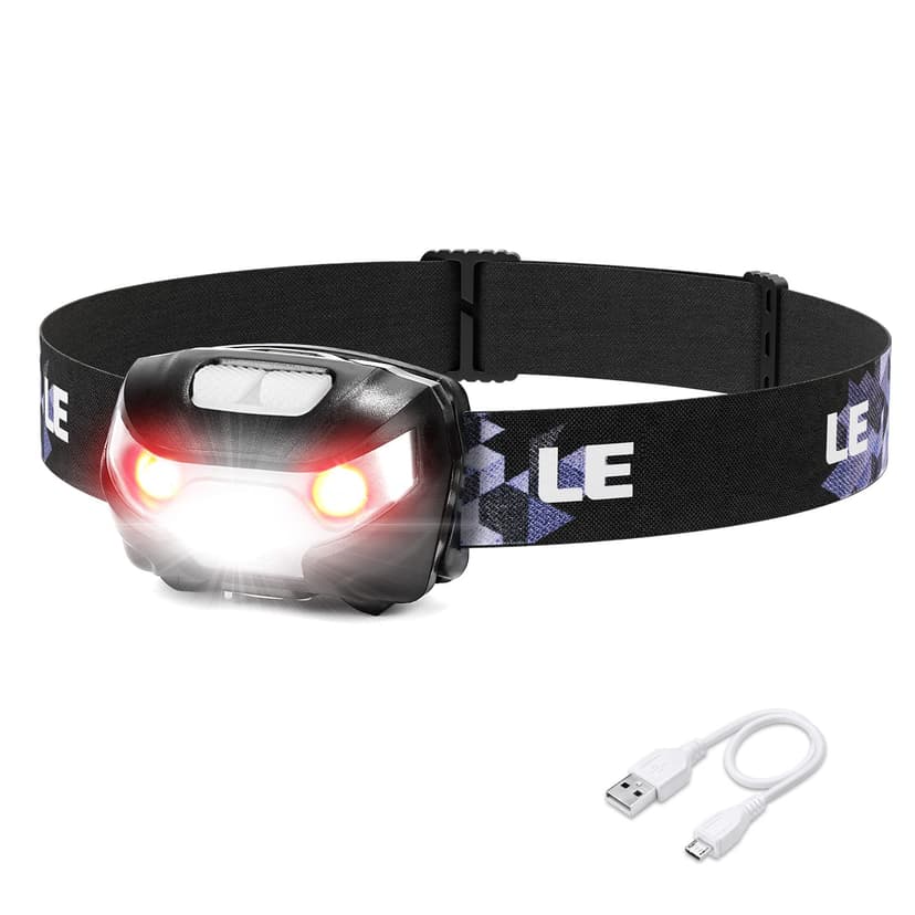 Lepro LED Headlamp Rechargeable IPX4 Waterproof Headlight 5 Modes - Black | USB Cable Included,Super bright,Multiple lighting modes,Red light,Lightweight,Adjustable Headband,Camping,Hiking,Running
