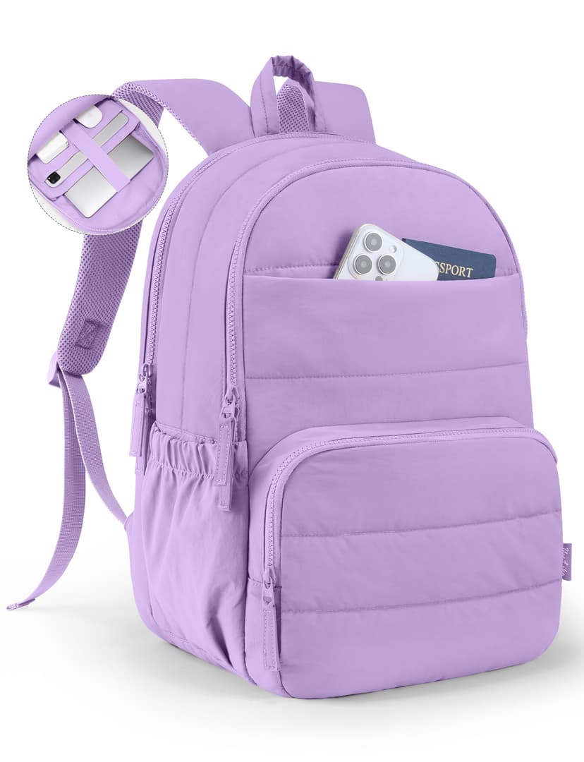 Uselike Travel Backpack for Women, 15.6 Inch Laptop Backpack, Quilted College Bookbag, Cute Work Backpacks, Water Resistant (Lavender Purple)