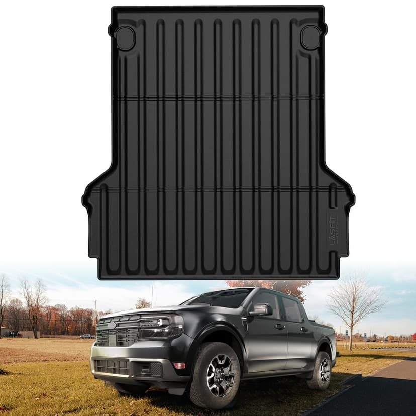 LASFIT Truck Bed Mat for Ford Maverick 2026 2025 2024 2023 2022 Hybrid& Gas | TPE All Weather Truck Bed Liner Custom Fit Bed Mat for Maverick Hybrid & Gasoline (Not fit with Drop-in Bed Liner), 1PC Bl