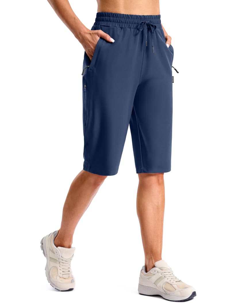 SANTINY Women's 13''/ 15"/ 17'' Long Hiking Shorts with Zipper Pockets Lightweight Quick Dry Below The Knee Capris for Women