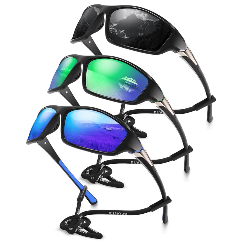 Foliful Polarized Sports Wrap Around Sunglasses Men Fishing Running Golf | Mens Womens Sunglasses Pack UV Protection for Cycling Hiking Baseball Driving