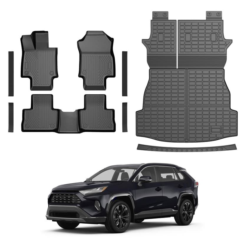Cartist Floor Mats for Toyota RAV4 2019-2025, All Weather Full Set Floor Mats with Door & Trunk Sill Guards for RAV4 Accessories, Heavy Duty Rubber Cat Mats