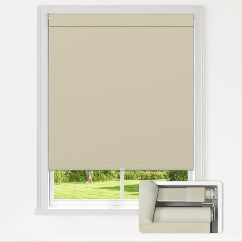 LazBlinds No Drill Blackout Roller Shades, 20" W x 48" H, Beige | Cordless, Thermal Insulated Fabric, UV Protection, For Indoor Windows, For Home and Office