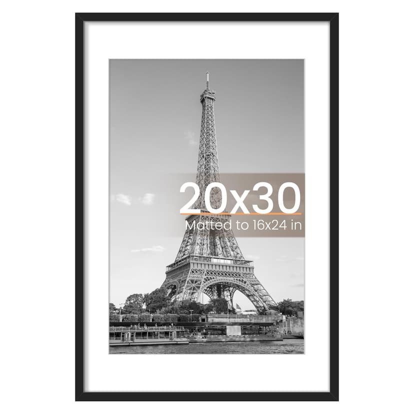 upsimples 20x30 Poster Frame, Display Pictures 16x24 with Mat or 20 x 30 Without, Wall Hanging Picture Frames, Black, 1 Pack