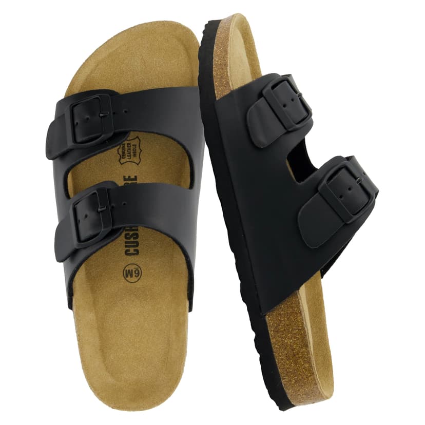 CUSHIONAIRE Lane Cork Footbed Womens Sandals Comfortable Double Buckle Slip On Sandals for Women with Arch Support and Classic Two Strap Design