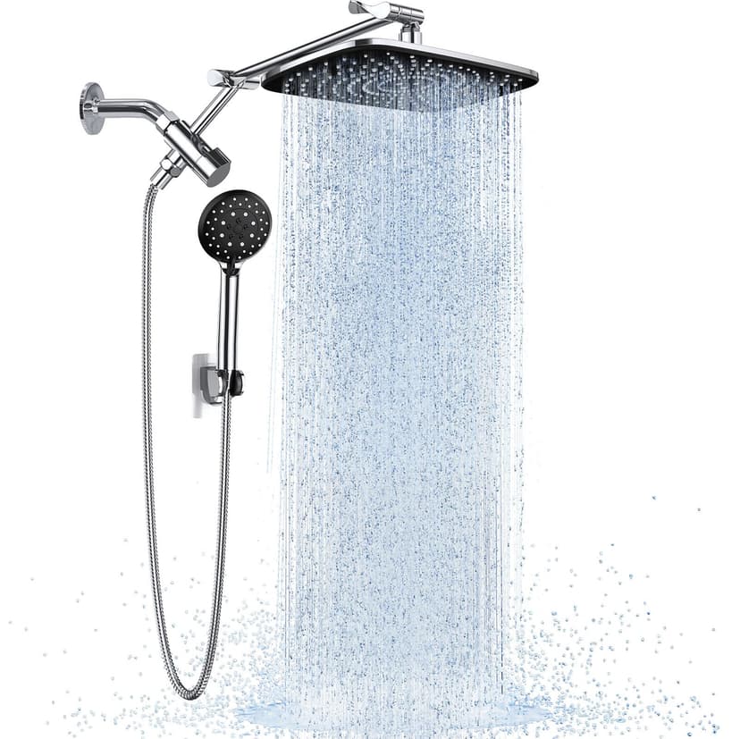 Veken 11.8" Rain Shower Head with Handheld, High Pressure Handheld Shower with Multi Spray Modes, Rainfall Combo with 15" Metal Extension Arm, Detachable Dual Shower, Bathroom Decor, Chrome Silver