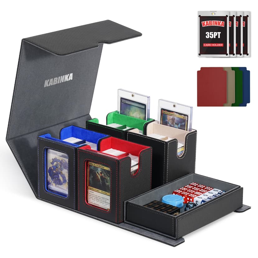 Kabinka Card Deck Box for MTG Commander, Holds 400+ Double-Sleeved Cards, 5 IN 1 Detachable Card Case with Dice Tray, Fits Magic/TCG Cards, 4 Magnetic Card Holders & Dividers (Colorful)