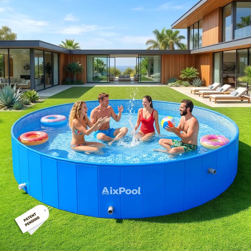 AixPool 2026 Large Foldable Pool,Non-Inflatable Pool for Adult,Foldable Swimming Pool,Plastic Kiddie Portable Pool,Collapsible Kid Pool for Backyard,Oversized Easy Setup Family Pool for Adult,7.6FT
