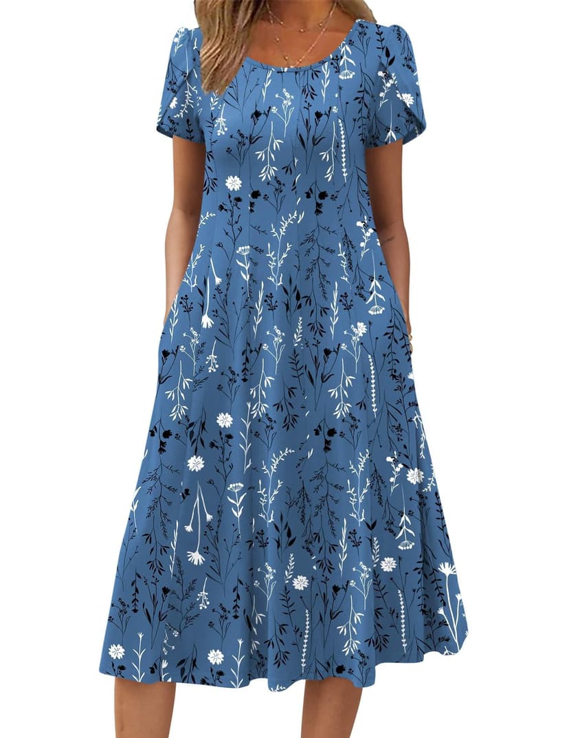 ZEAGOO Womens Casual Dresses for Summer Short Sleeve Flare Midi Dress Loose Flowy Beach Sundress