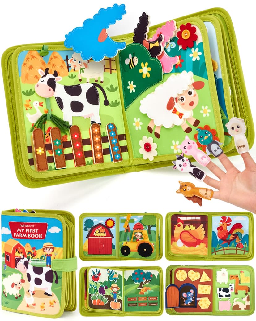 hahaland Busy Book for Toddlers 1-3 - Montessori Toys 1 Year Old Busy Board | 1 Year Old Boy Gifts Educational Learning Quiet Activity Books, 10 Pages, Toddler Travel Toys One Year Old Girl Birthday G