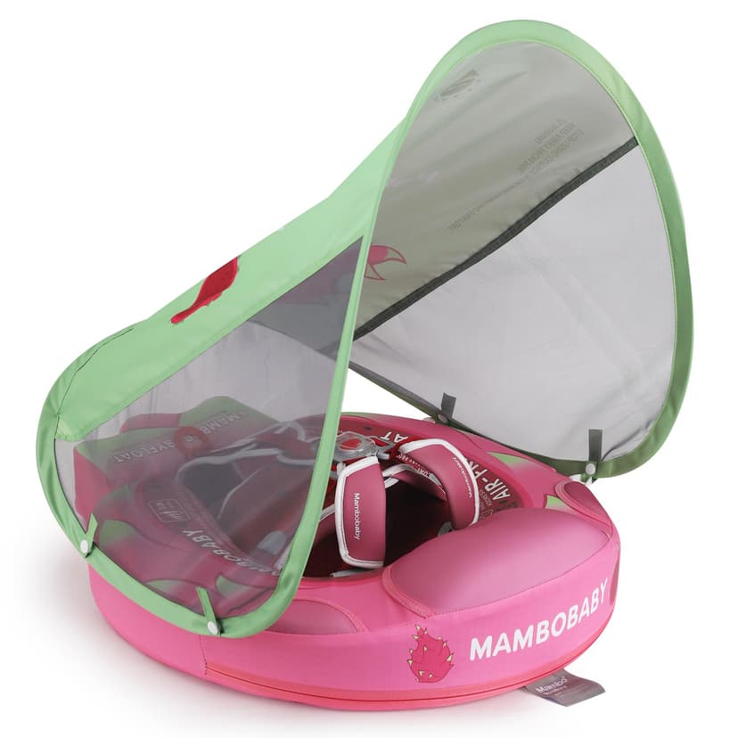 Mambobaby Float Add Tail Baby Swim Float with Canopy Solid Pool Infant Swim Trainer Swimming Training Lying Air Free Water Floats Non-Inflatable Waist Swim Ring for Toddlers (Dragon Fruit)