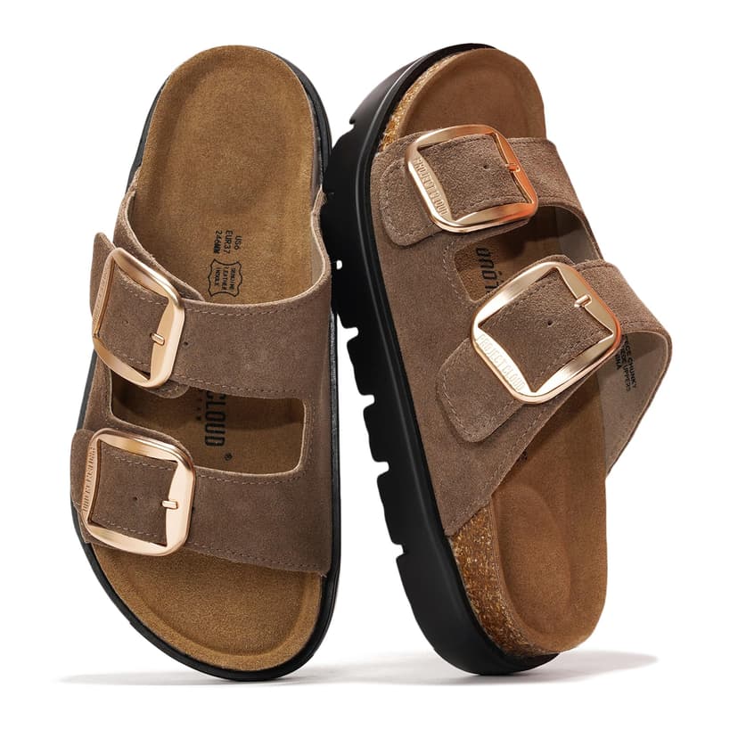 Project Cloud 100% Genuine Leather Platform Sandals Women Footwear - Wedge Chunky Slides for Women 2026 with Memory Foam Insole & Cork Footbed Womens Sandals (GreeceChunky)