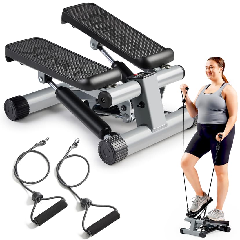 Sunny Health & Fitness Mini Steppers for Exercise at Home, Stair Step Workout Machine with Resistance Bands, Full Body Cardio Equipment, Optional Free SunnyFit App Connection Smart Stepper
