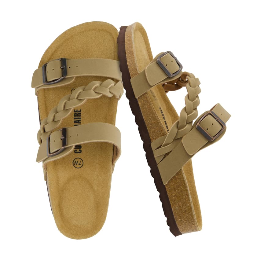 CUSHIONAIRE Lizzy Cork Footbed Womens Sandals - Comfortable Braided Summer Slip On Slide Sandals for Women