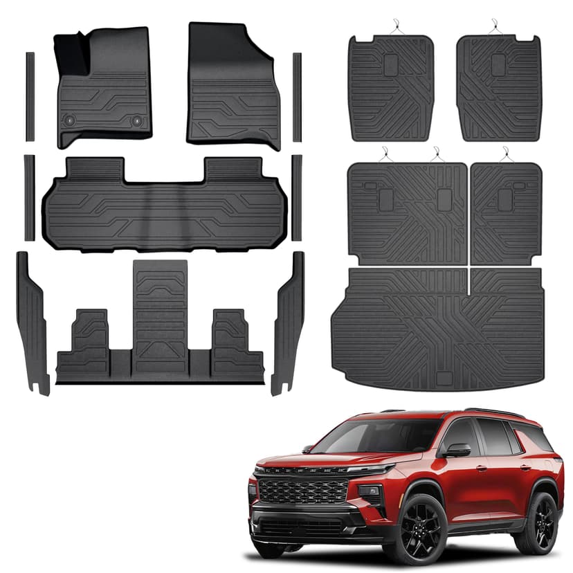KARPAL Floor Mats for 2024 2025 2026 Chevy Traverse & GMC Acadia & 2025 2026 Buick Enclave 7 Seats Captain Chairs, All-Weather TPE Custom Fit Floor Liners Car Accessories