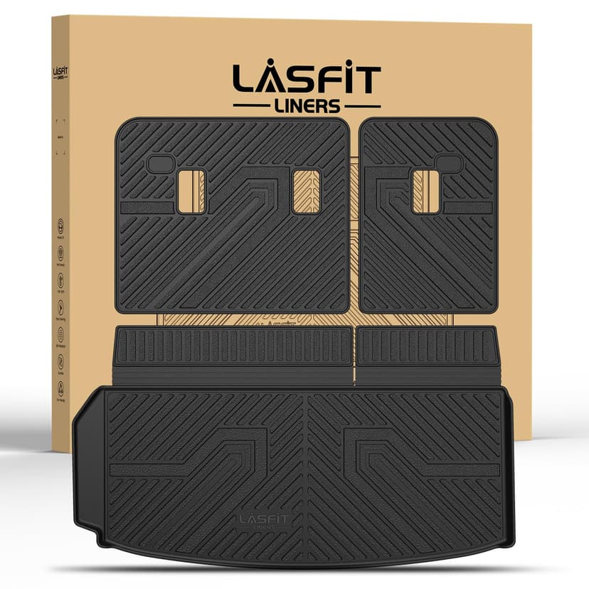 LASFIT Trunk Mat with Backrest Mat for Chevrolet Chevy Traverse 2024-2027 | GMC Acadia 2024-2027 & Buick Enclave 2025-2027, All Weather TPE Custom Fit, Edge to Edge Coverage, Easy to Wash
