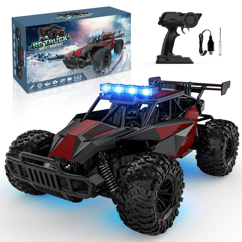 BLUEJAY Remote Control Car, 2.4GHz High Speed 33KM/H RC Cars Toys, 1:12 Monster RC Truck Off Road with LED Headlight and Rechargeable Battery Gifts for Adults Boys 8-12