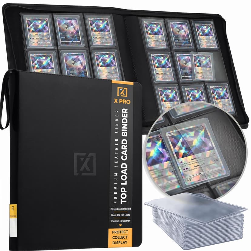 X PRO Top Load Card Binder - Compatible with Top-loading Card Cases - Fits 252 | 20 Premium Loaders Included | 9-Pocket Ringless Double-Sided Pages | Premium Storage for TCG & Sports Cards