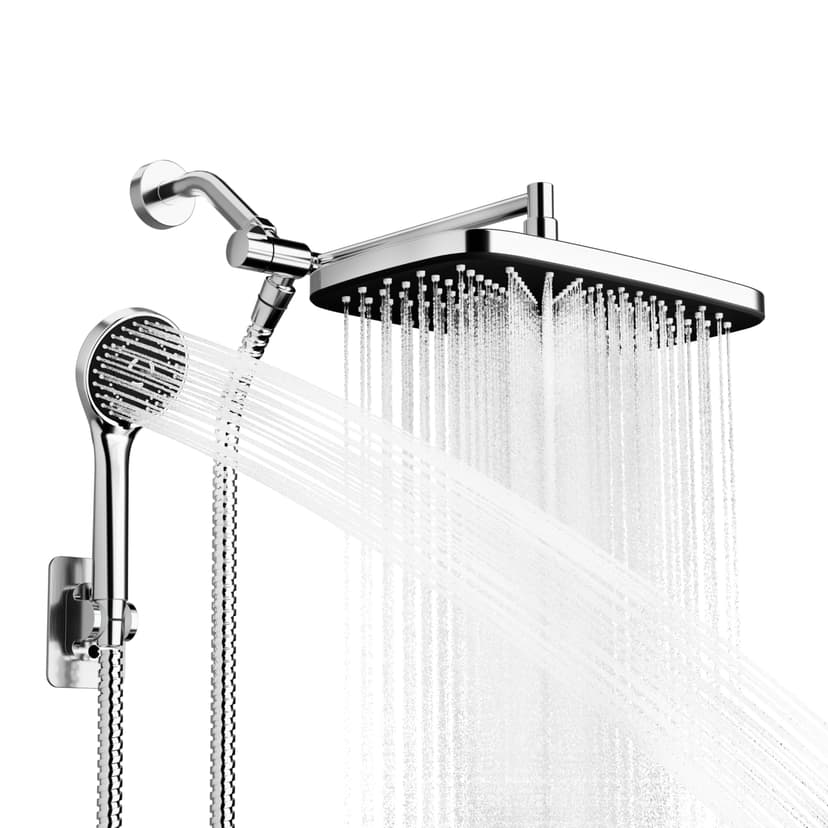 Seacity Chrome Rain Shower Head with Handheld Shower Head, 5 Spray Modes | High-Pressure Dual Shower Combo, Multi-Spray Handheld, 15-Inch Metal Extension Arm, Detachable Design for Easy, Flexible Use