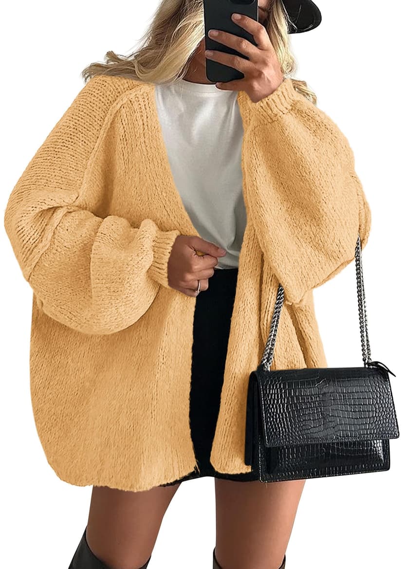 PRETTYGARDEN Womens Open Front Oversized Cardigan Sweaters | Soft Chunky Knit, Baggy Loose Fit, Long Lantern Sleeve Lightweight Sweater, Casual Daily Going Out, Fall Winter Outfits
