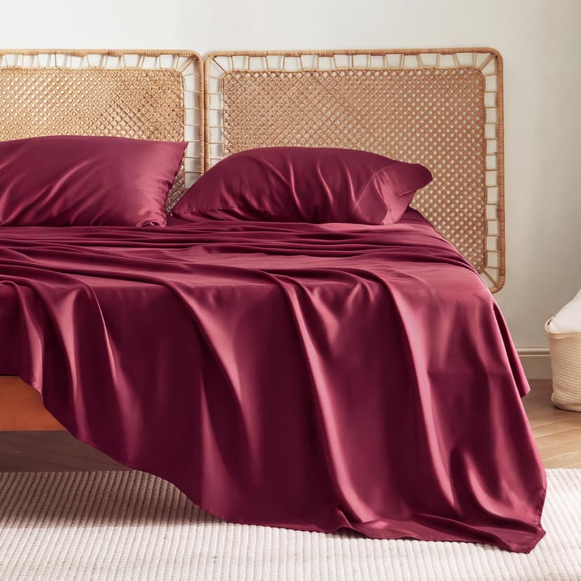 Bedsure PureWoven 100% Rayon Derived from Bamboo, King Size Sheets Set | Cooling Sheets for Hot Sleepers, Breathable & Silky Soft, 16" Deep Pocket, Hotel Luxury Bedding, Burgundy